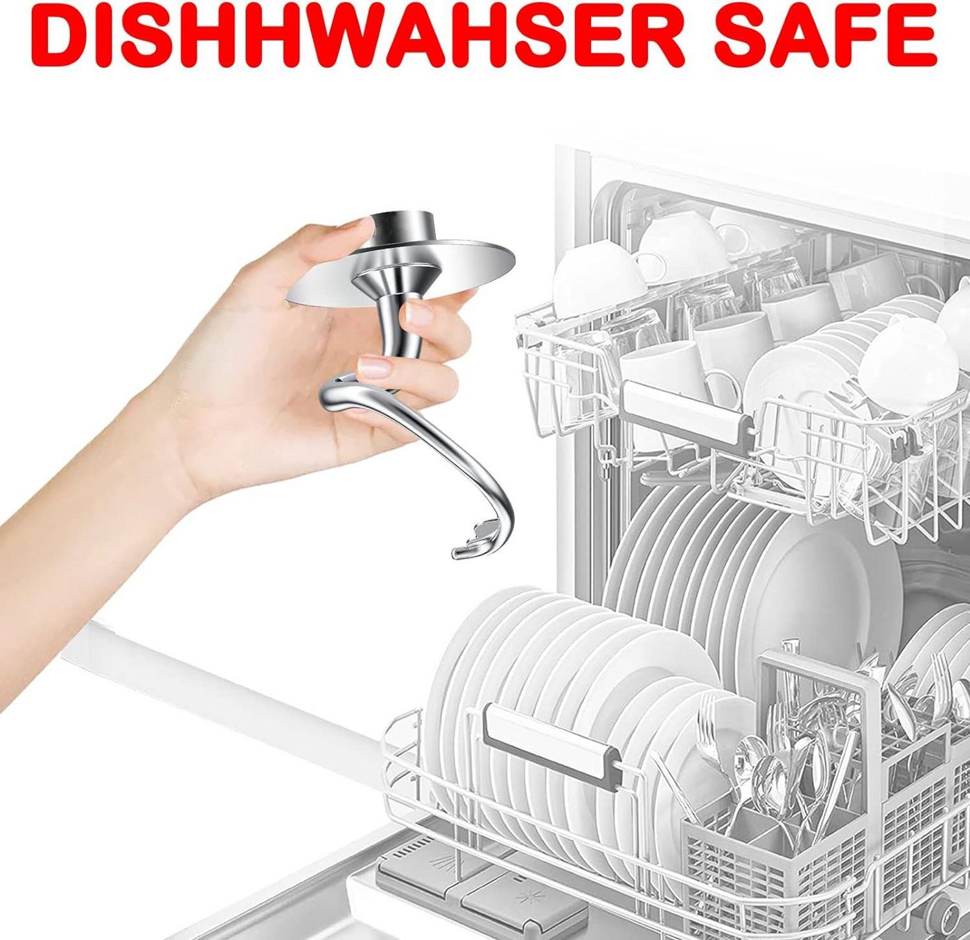 BlingBin Knethaken Spiralförmiger Knethaken für Kitchenaid Standrührer, Zubehör für K45, K45SS, KSM75, KSM90, KSM95, KSM100, KSM103, KSM110 oder KSM150., für Kitchenaid 4.5/5QT Edelstahl Knethaken spülmaschinenfest
