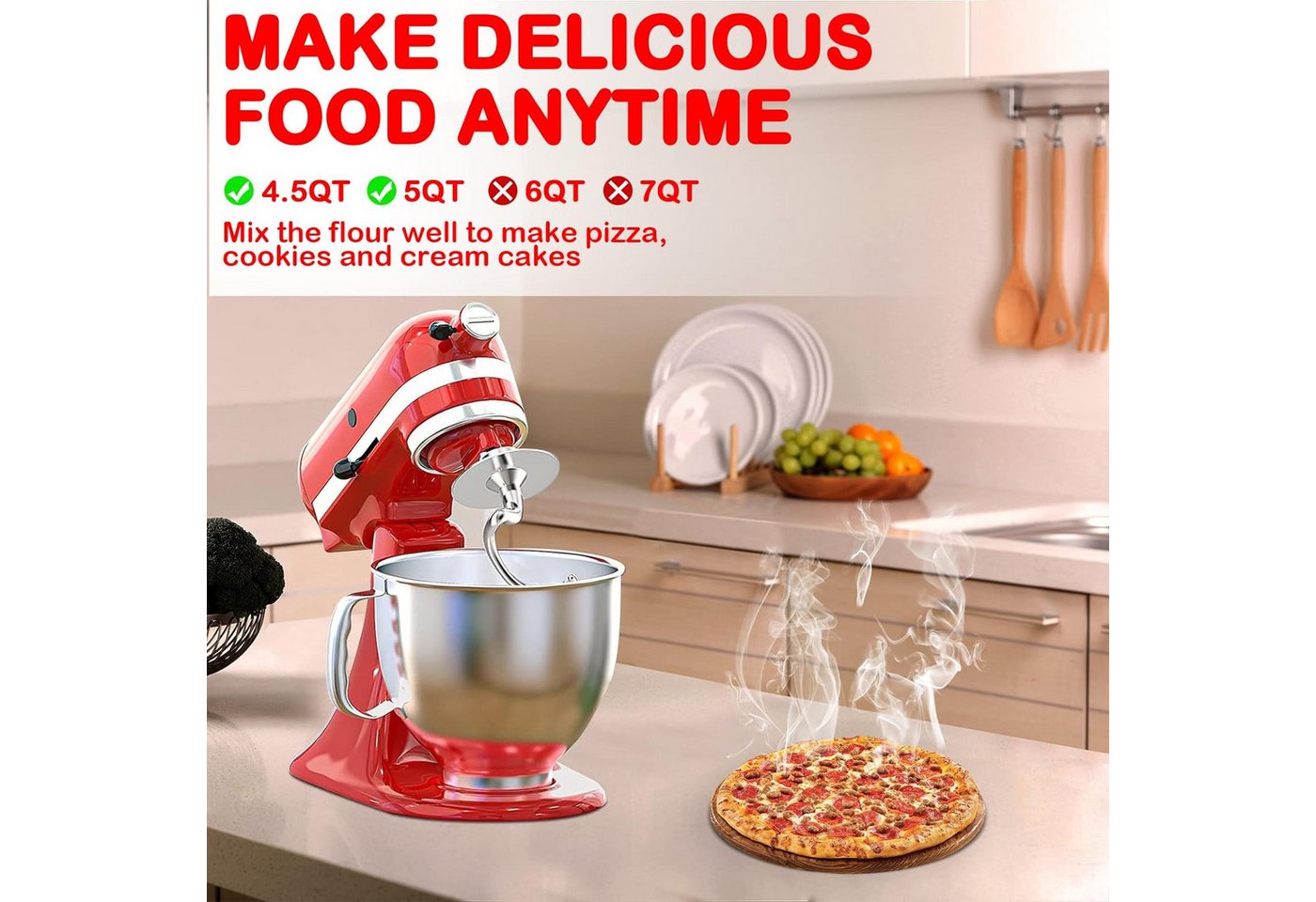 BlingBin Knethaken Spiralförmiger Knethaken für Kitchenaid Standrührer, Zubehör für K45, K45SS, KSM75, KSM90, KSM95, KSM100, KSM103, KSM110 oder KSM150., für Kitchenaid 4.5/5QT Edelstahl Knethaken spülmaschinenfest Bild 2