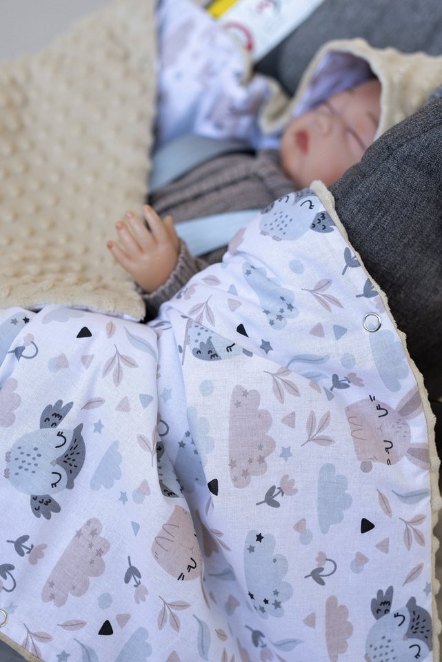 Loolay Babytrage Einschlagdecke für Kinder Autositz und Babyschale Babytrage 90 x 90 cm (MINKY/ Baumwolle Kuscheldecke Kinderwagendecke Babydecke, Neugeborene Babyausstattung PREMIUM Geschenk), LOOLAY® - 100% Europäische Stoffe und Kleinserien-Nähen! Bild 2