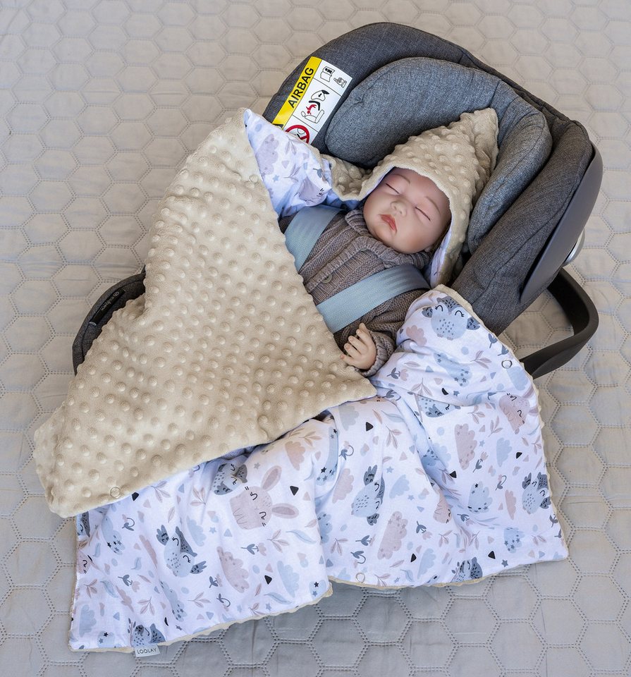 Loolay Babytrage Einschlagdecke für Kinder Autositz und Babyschale Babytrage 90 x 90 cm (MINKY/ Baumwolle Kuscheldecke Kinderwagendecke Babydecke, Neugeborene Babyausstattung PREMIUM Geschenk), LOOLAY® - 100% Europäische Stoffe und Kleinserien-Nähen! Bild 3