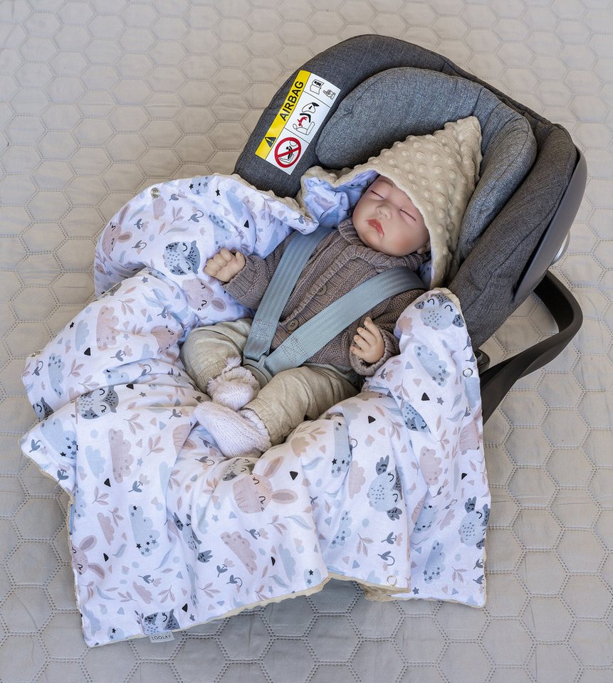 Loolay Babytrage Einschlagdecke für Kinder Autositz und Babyschale Babytrage 90 x 90 cm (MINKY/ Baumwolle Kuscheldecke Kinderwagendecke Babydecke, Neugeborene Babyausstattung PREMIUM Geschenk), LOOLAY® - 100% Europäische Stoffe und Kleinserien-Nähen! Bild 5