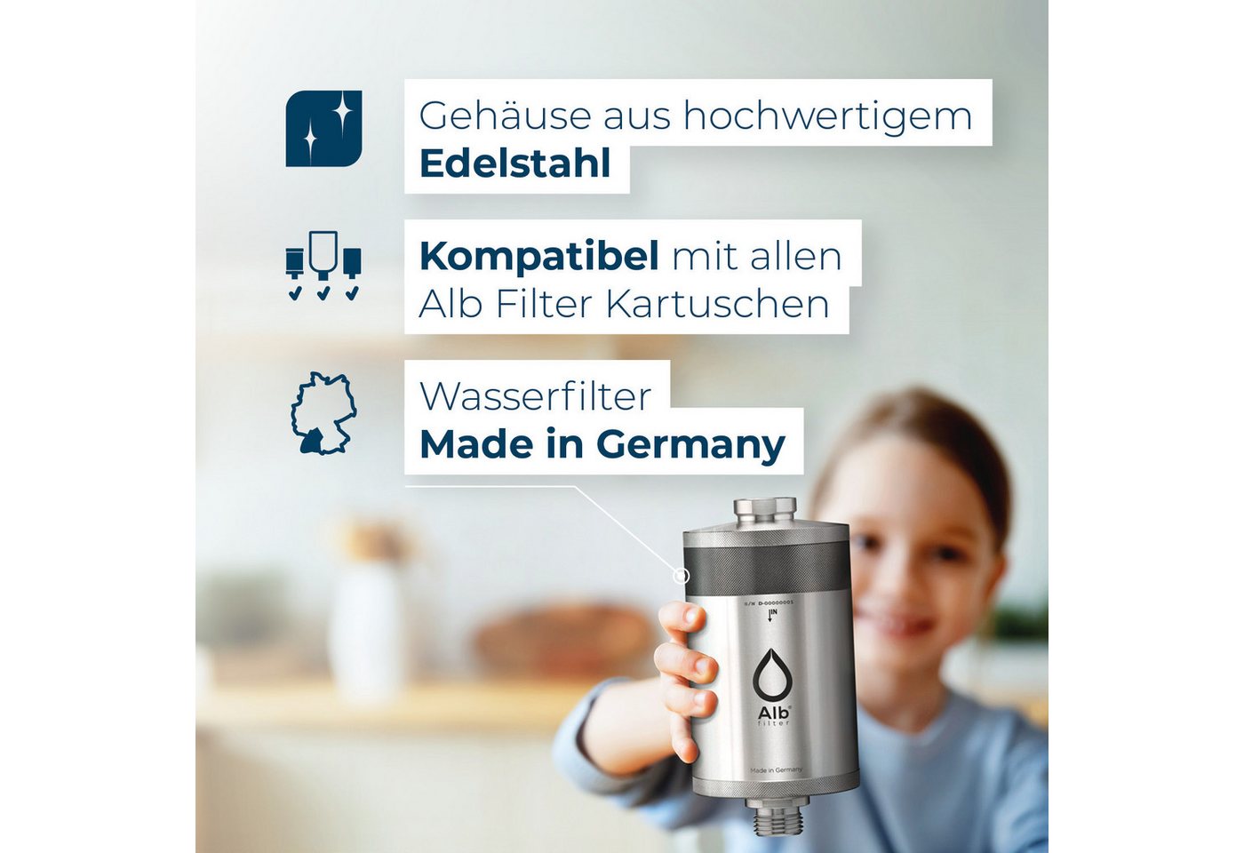 Alb Filter Wasserfilter Active Plus Trinkwasserfilter, reduziert Schadstoffe, gegen Bakterien, Kalkreduktion, Made in Germany