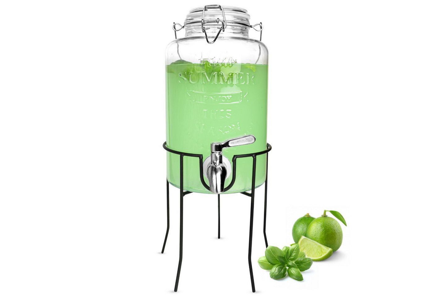 Sendez Getränkespender 3L mit Zapfhahn aus Edelstahl Glasdeckel und Ständer Dispenser