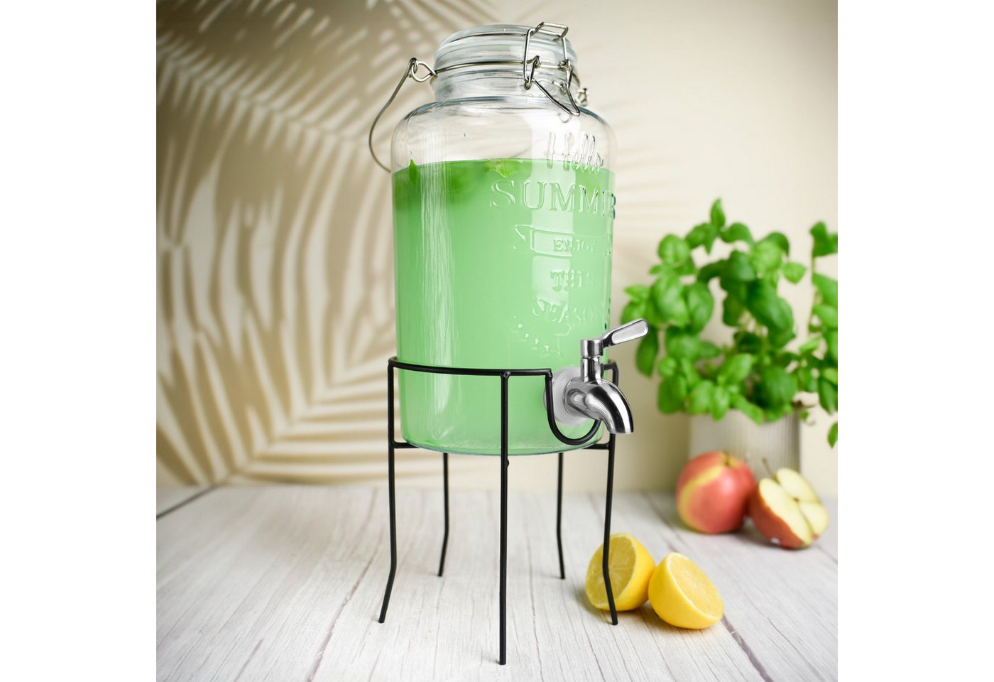 Sendez Getränkespender 3L mit Zapfhahn aus Edelstahl Glasdeckel und Ständer Dispenser Bild 3