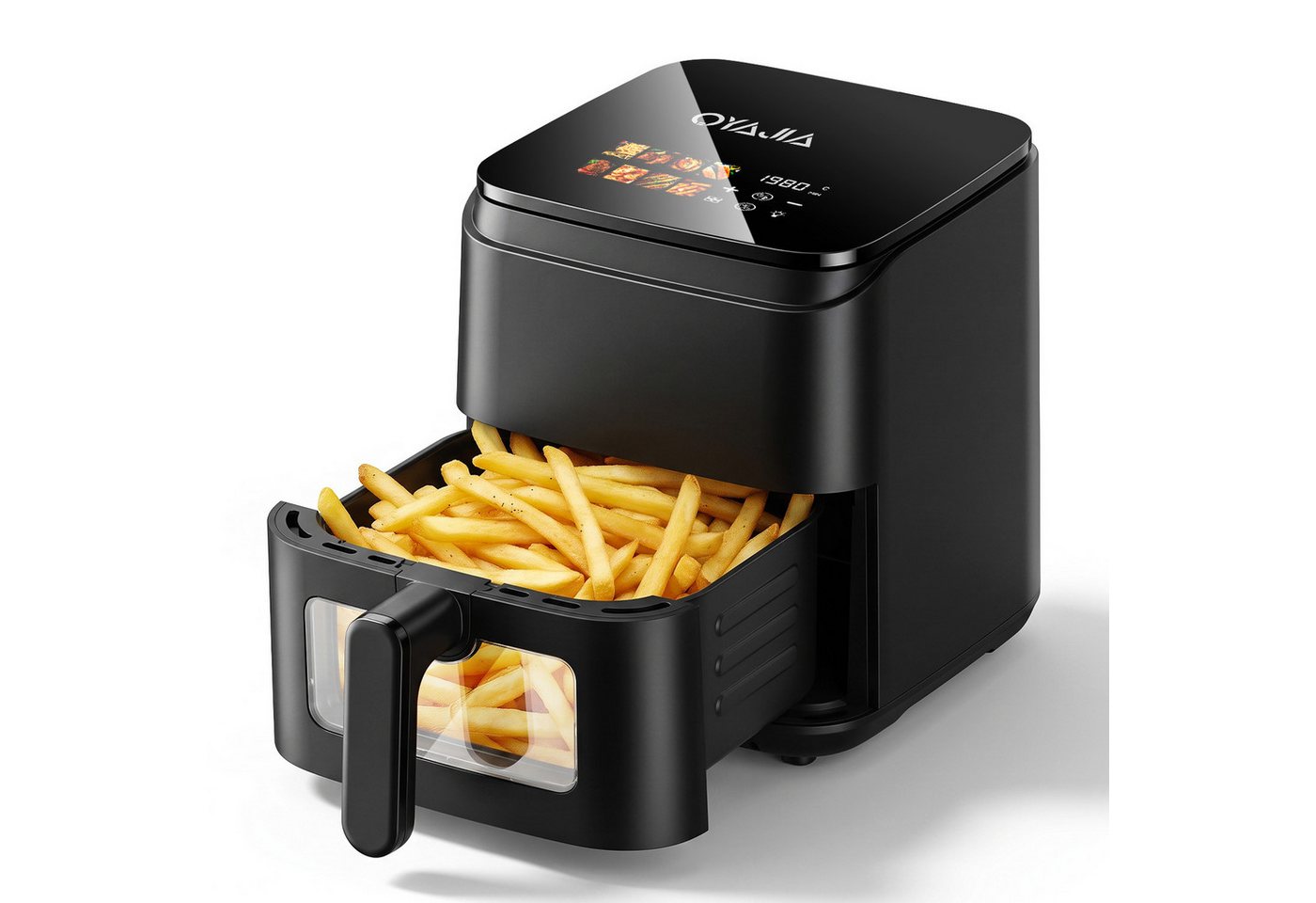 oyajia Heißluftfritteuse Air Fryer 4L XXL Heissluftfritteuse mit Sichtfenster, LED-Display, 8 vorprogrammierten Modi, 1400,00 W, einstellbare Temperatur, 60-Minuten-Timer, Gesunde Friteuse ohne Öl