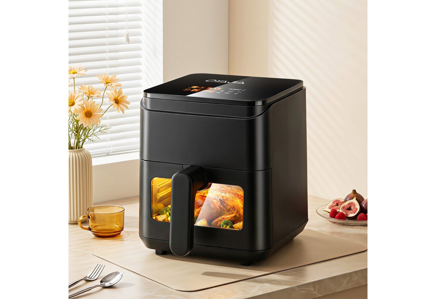 oyajia Heißluftfritteuse Air Fryer 4L XXL Heissluftfritteuse mit Sichtfenster, LED-Display, 8 vorprogrammierten Modi, 1400,00 W, einstellbare Temperatur, 60-Minuten-Timer, Gesunde Friteuse ohne Öl Bild 4