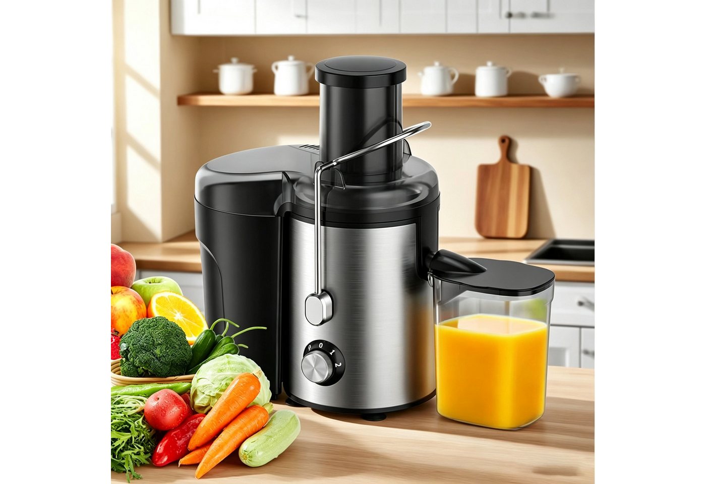 Forrlite Entsafter Entsafter für Obst und Gemüse, Entsafter aus Edelstahl, 600 W, elektrische Saftpresse,75mm Füllöffnung und 3 Geschwindigkeiten Bild 5