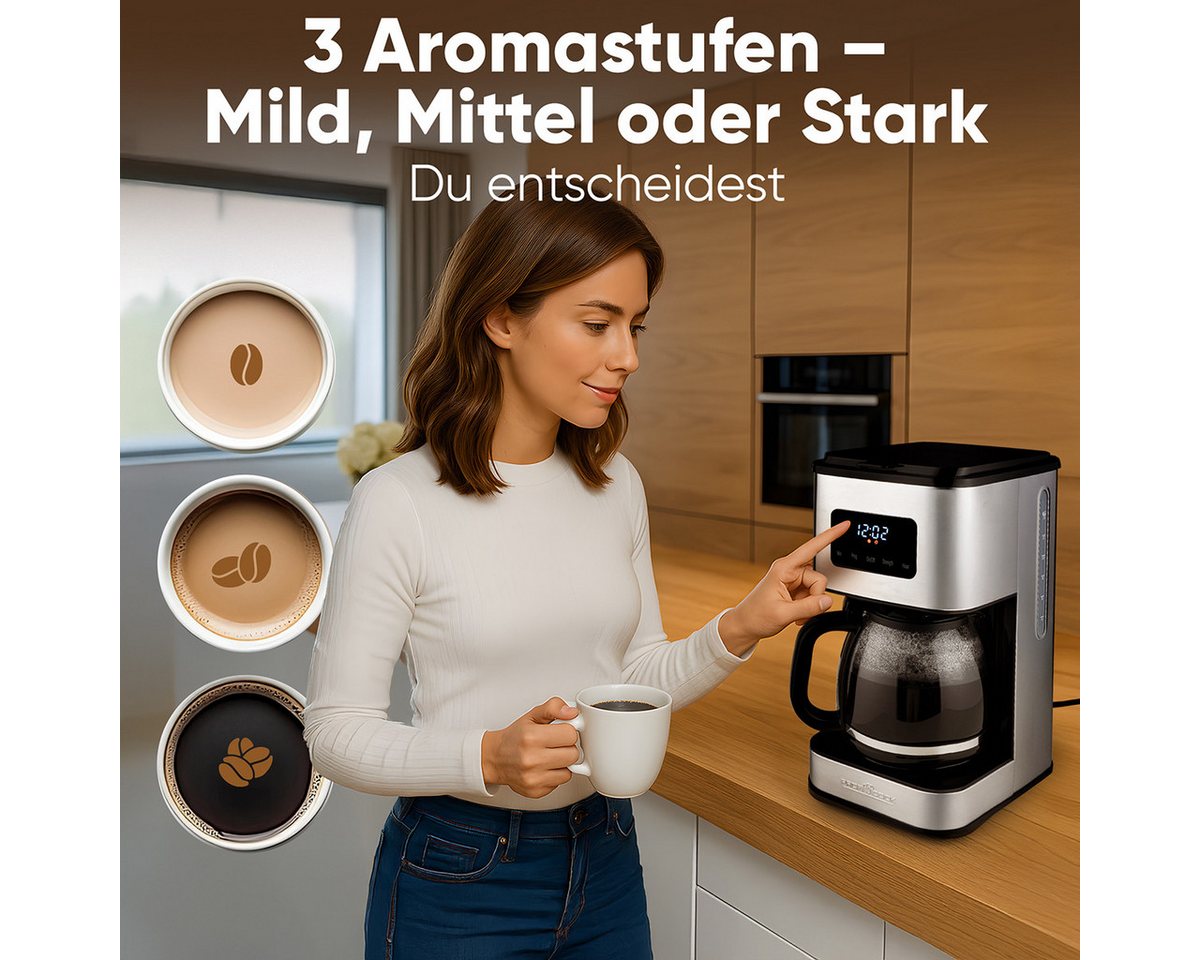 ProfiCook Filterkaffeemaschine PC-KA 1299, Filterkaffeemaschine mit Glas-Kanne, 14 Tassen