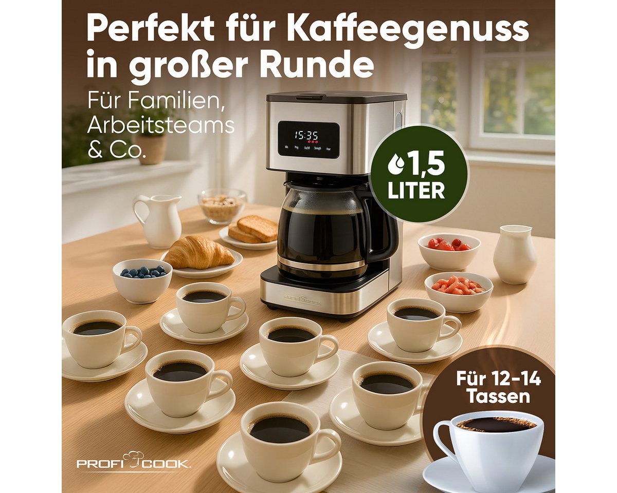 ProfiCook Filterkaffeemaschine PC-KA 1299, Filterkaffeemaschine mit Glas-Kanne, 14 Tassen Bild 2