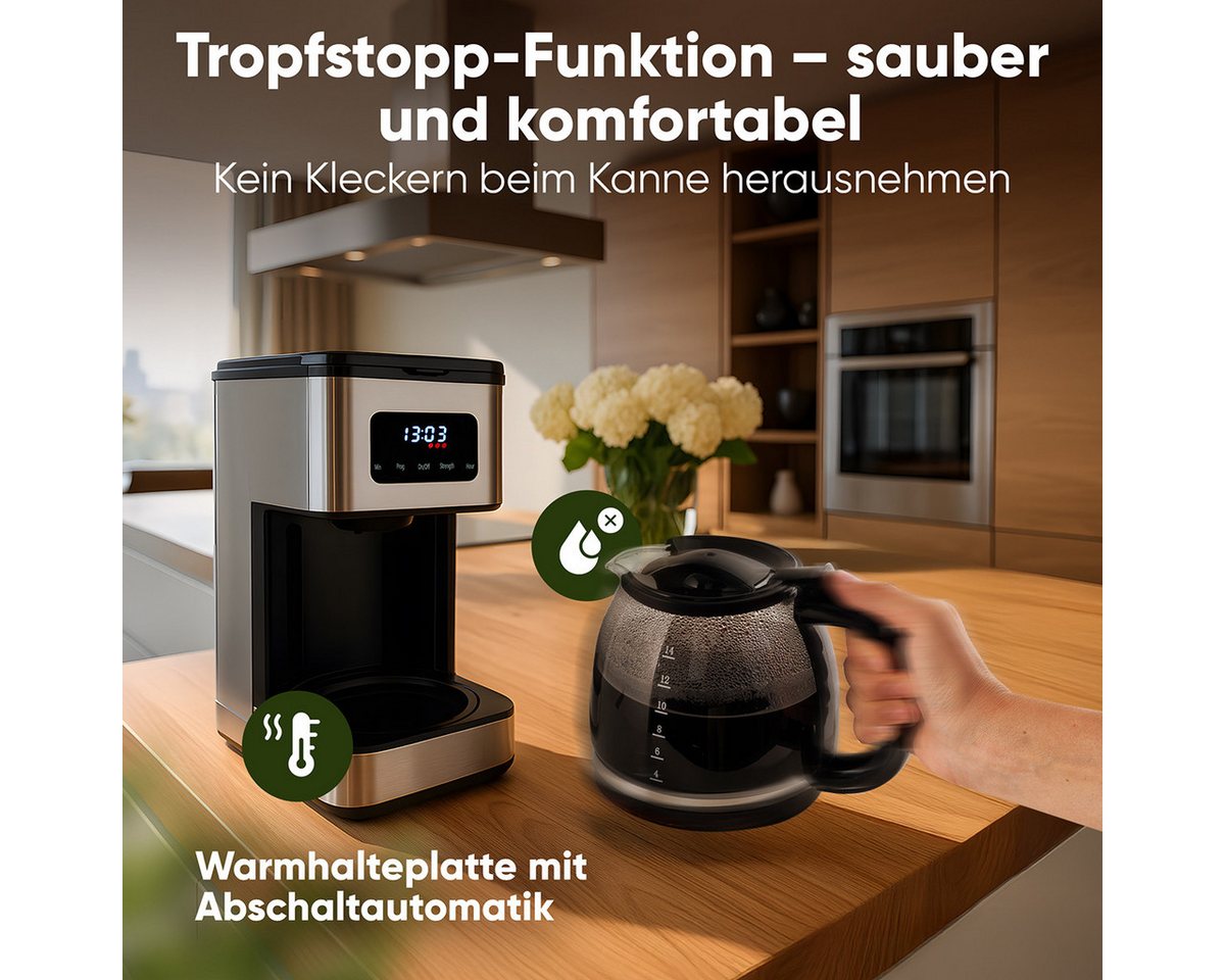 ProfiCook Filterkaffeemaschine PC-KA 1299, Filterkaffeemaschine mit Glas-Kanne, 14 Tassen Bild 3