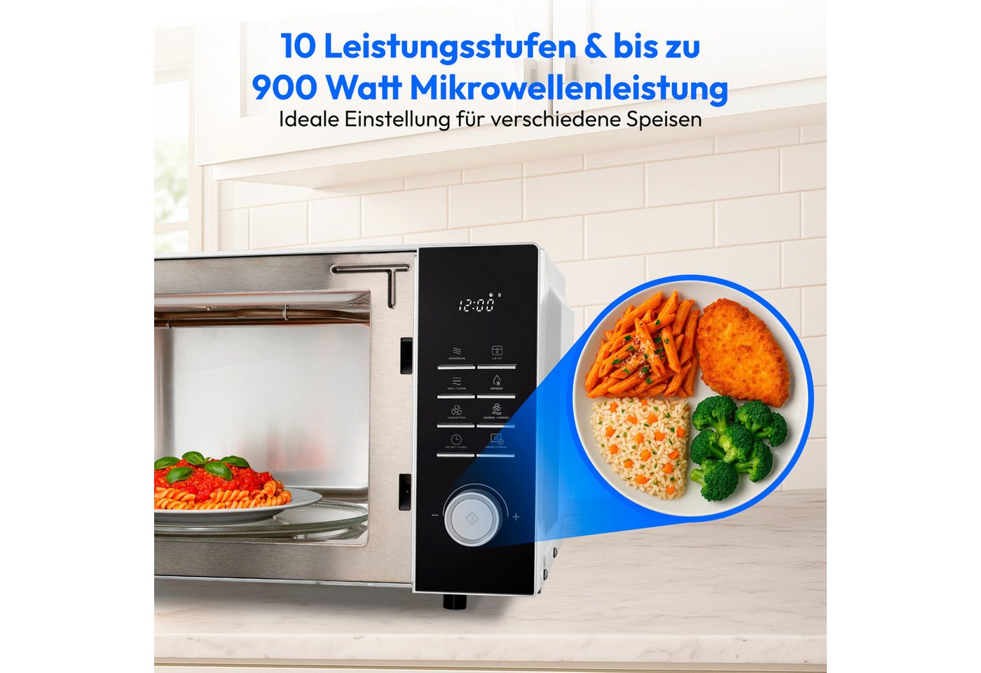 Medion® Mikrowelle MD12231, Netzkabel, 25 l, 3- in 1,Auftau-Funktion,Aufwärmfunktion,mit Grill,mit Heißluft Bild 2