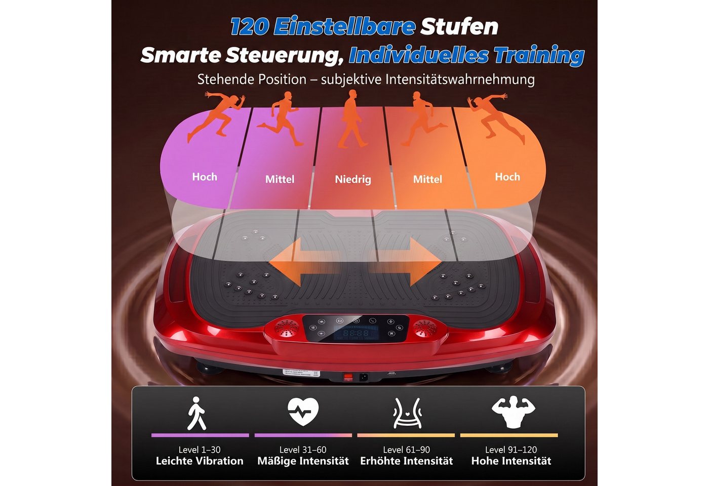 kehot Vibrationsplatte Vibrationsplatte mit 2 Widerstandsbänder, 5 Fitnessbänder, Bluetooth, 300 W, 120 Intensitätsstufen, Rüttelplatte Sport für Zuhause, Ganzkörpertraining für Home Workout