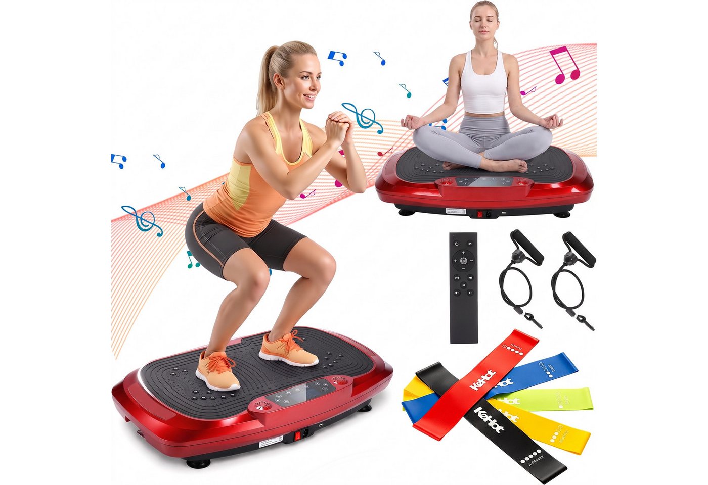 kehot Vibrationsplatte Vibrationsplatte mit 2 Widerstandsbänder, 5 Fitnessbänder, Bluetooth, 300 W, 120 Intensitätsstufen, Rüttelplatte Sport für Zuhause, Ganzkörpertraining für Home Workout Bild 4