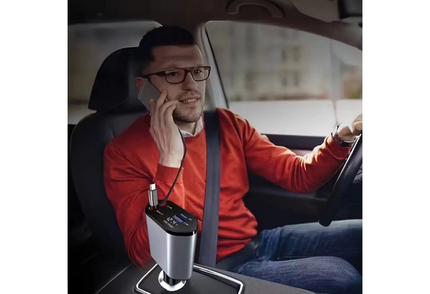 Realb2b Auto Ladegerät 4in1 KFZ USB C Adapter mit Kabel 80cm 12V 24V KFZ Adapter (4 Geräte laden Kabel aufrollbar LED Anzeige Gelenk flexibel) Bild 5
