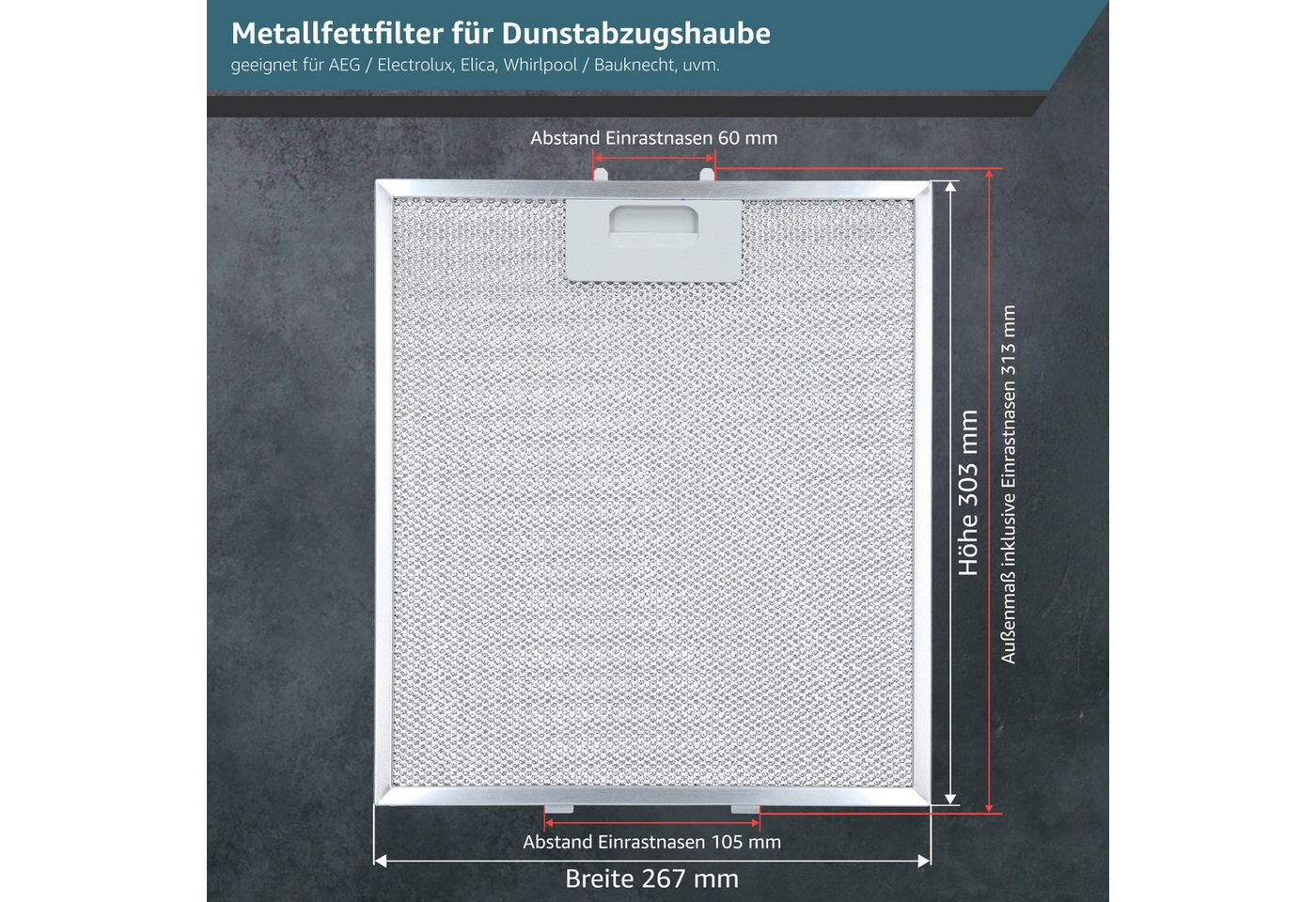 Kenekos Fettfilter Metall 2 Stück Austauschfilter Ersatzfilter, Zubehör für AEG 405525042-9 4055250429, Elica 93952919 GRI0009219A, KIT0010805 Whirlpool C00314158 ARI314158 Bild 4