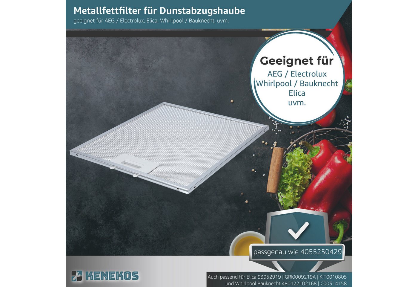 Kenekos Fettfilter Metall 2 Stück Austauschfilter Ersatzfilter, Zubehör für AEG 405525042-9 4055250429, Elica 93952919 GRI0009219A, KIT0010805 Whirlpool C00314158 ARI314158 Bild 5
