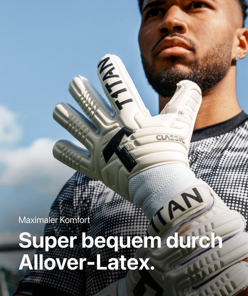 T1TAN Torwarthandschuhe Erwachsene Classic White-Out mit Fingerschutz Bild 3