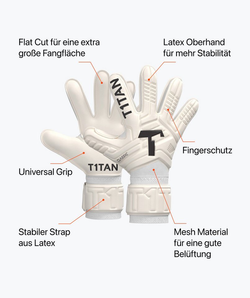 T1TAN Torwarthandschuhe Kinder Classic White-Out mit Fingerschutz Bild 3