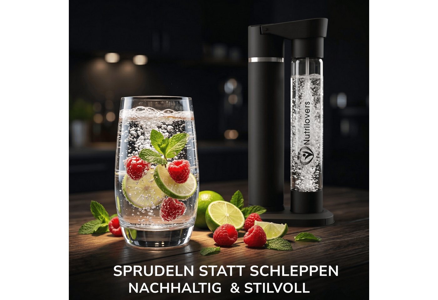 Nutrilovers Wassersprudler NUTRI-STREAM Wassersprudler C02 Edelstahl Schwarz, patentiertes System Bild 2