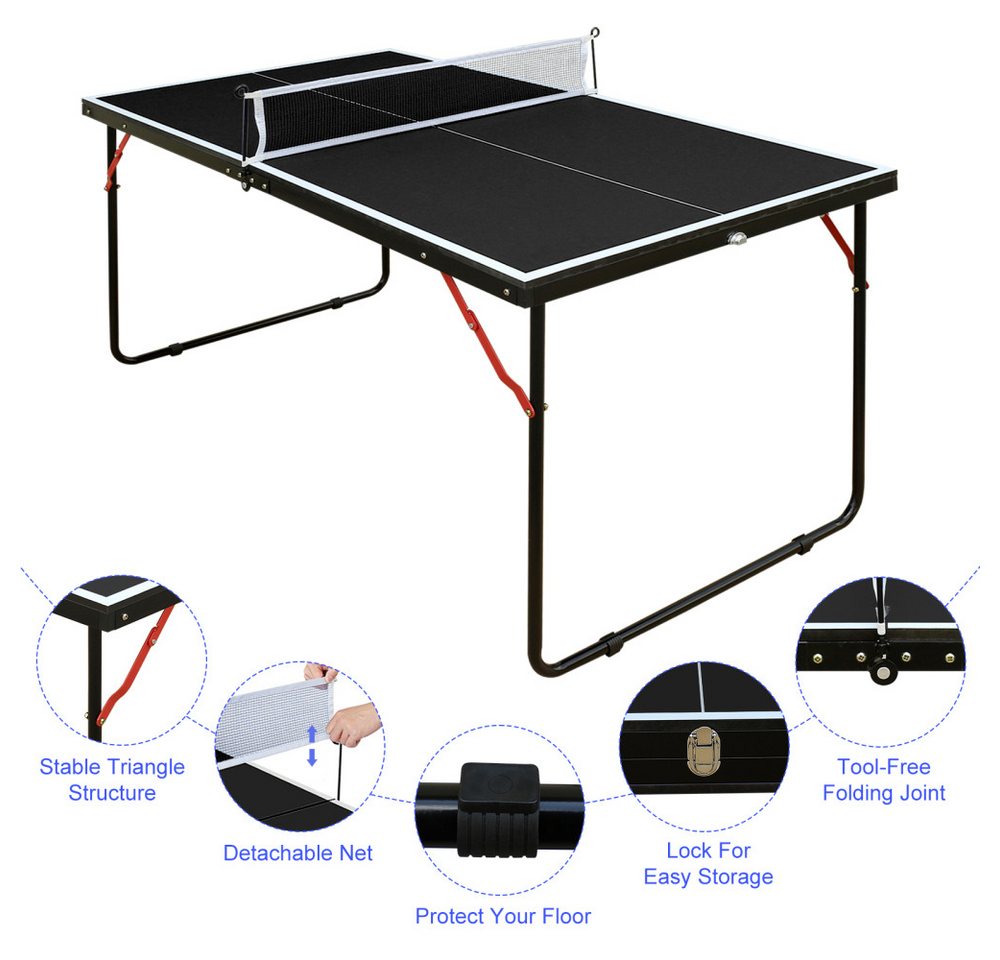 BBWL Tischtennisplatte 137,2 cm MDF inkl. Netz, 2 Schläger & 3 Bälle, Kompakter klappbarer Tischtennistisch für Indoor & Outdoor Spiele Bild 3