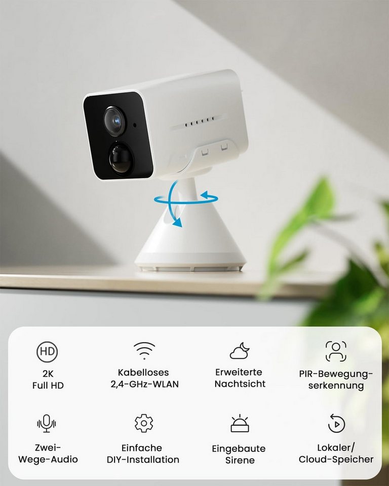 TWUFY IP-Überwachungskamera Mini Kamera WiFi Überwachungskamera Innen,Kamera Überwachung Innen (Innenbereich, Innen, 1-tlg., 2K Mini Kamera kabellos mit Nachtsicht & AI-Alarm, Mit Akku Kompakte Sicherheitskamera mit Bewegungsmelder/Nachtsicht) Bild 5