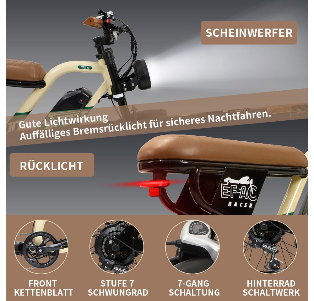 Vankel E-Bike Cityrad herren Elektrofahrrad 648WH cityrad 20×4.0 Zoll damen 13.5AH 65Nm, Kettenschaltung, Heckmotor, 648 Wh, Retro E-Fatbike mit hydraulischen Scheibenbremse Bild 5