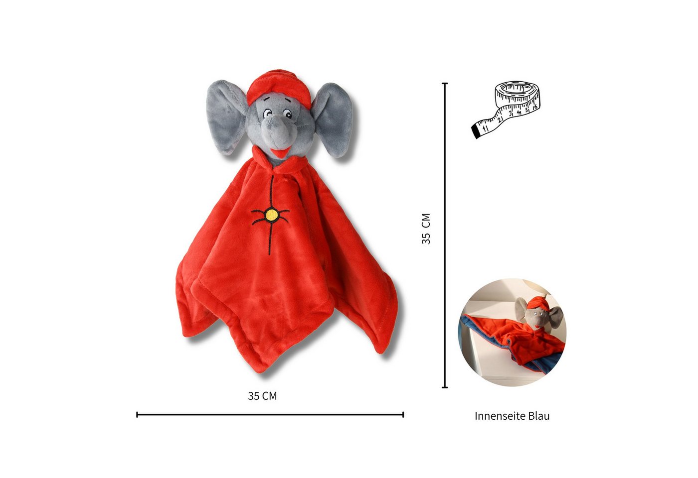 MTOnlinehandel Kuscheltuch Benjamin Blümchen 35x35 cm – Schmusetuch für Babys & Kleinkinder, (1-tlg), Sanfter Begleiter für kleine Fans – ideal zum Kuscheln und Einschlafen Bild 2