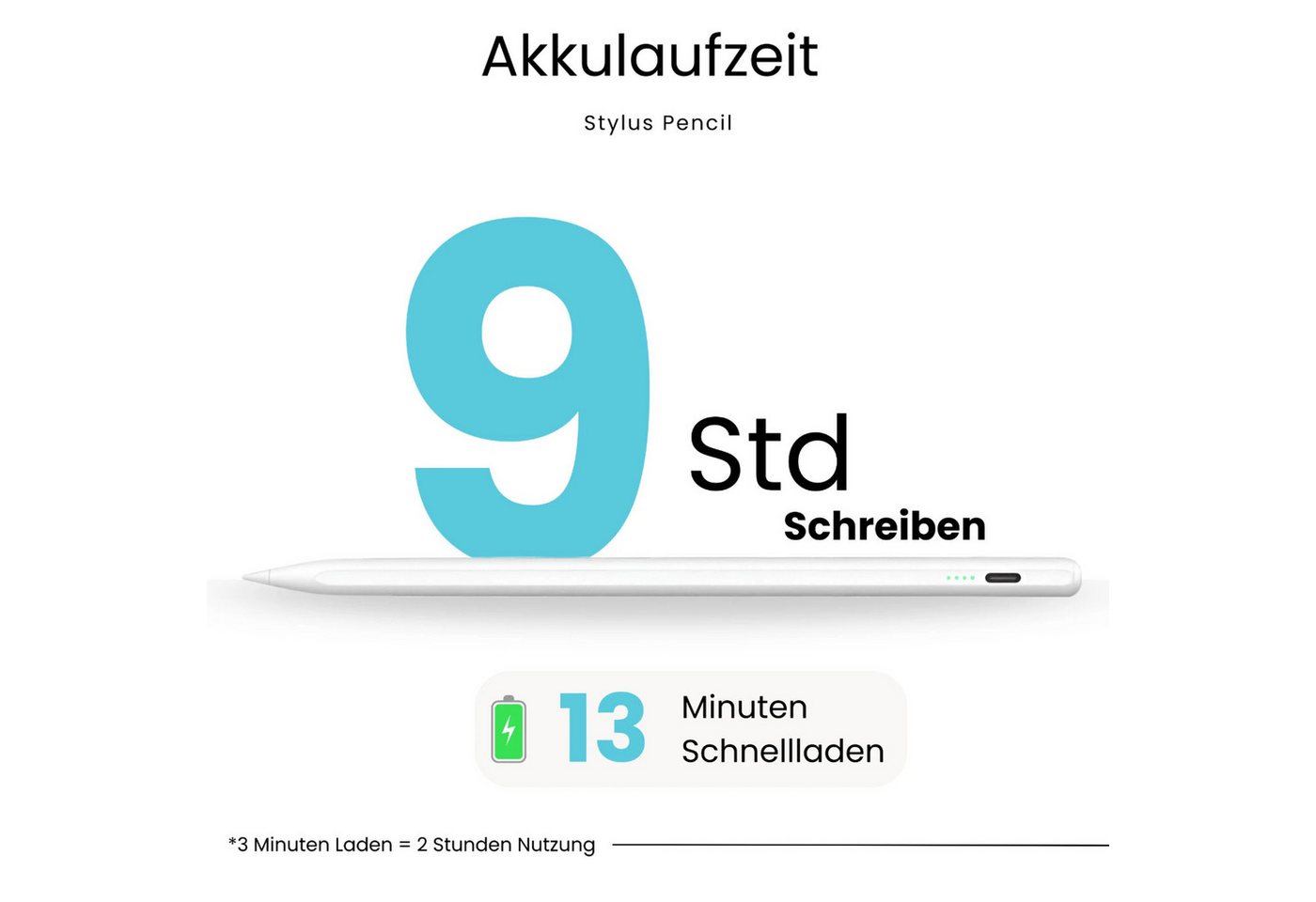 StellarLuma Eingabestift Eingabestift für iPad Schnellladen USB-C für Apple iPad Gen: 2018-2014 (Sylus Pencil wiederaufladbar, USB Pencil für iPad, Ersatzspitze, USB-C Ladekabel) Geeignet für alle iPad Modelle von 2018 - 2024 inklusive Ersatzspitze Bild 2
