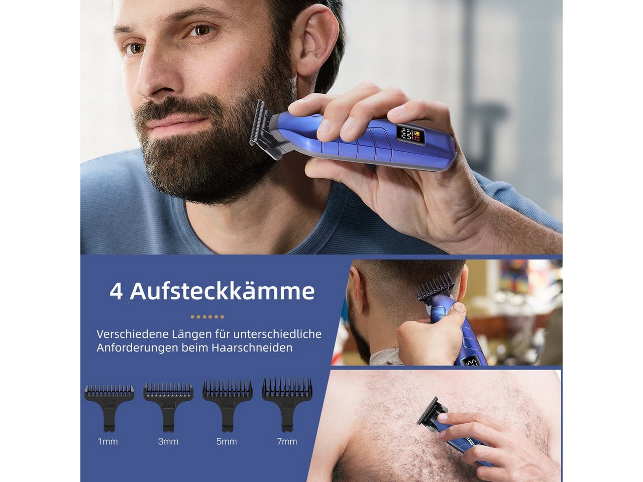 Scttomon Haarschneider FK-8750, Set aus Elektrorasierer und Haartrimmer, Blau