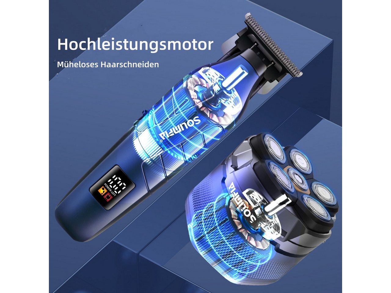 Scttomon Haarschneider FK-8750, Set aus Elektrorasierer und Haartrimmer, Blau Bild 3