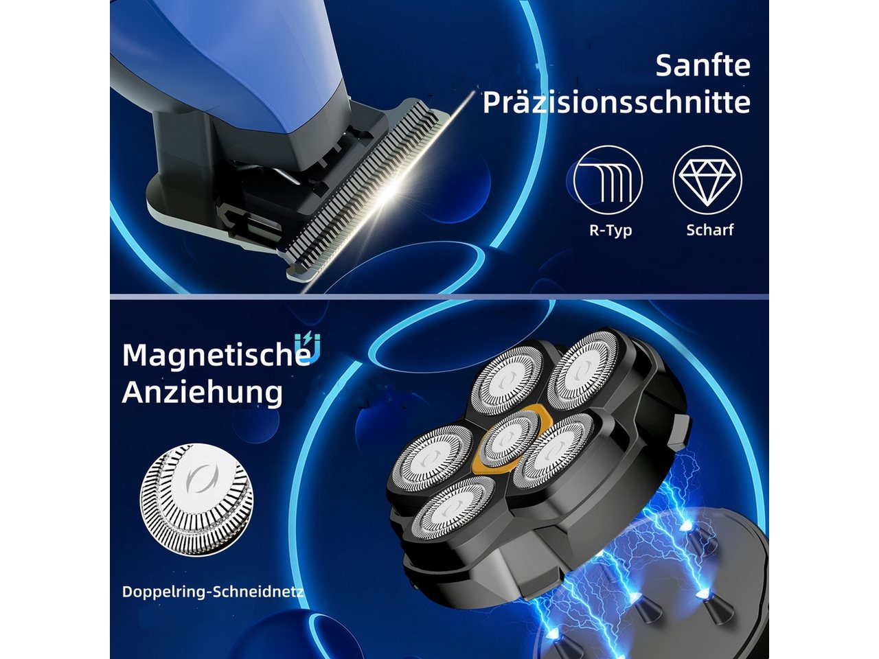 Scttomon Haarschneider FK-8750, Set aus Elektrorasierer und Haartrimmer, Blau Bild 5
