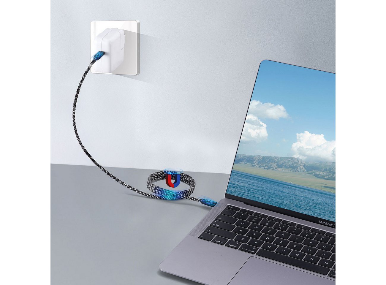 shop'n smile ideoon 100W USB-C Ladekabel 1m magnetische Aufrollfunktion Schnellladefähig USB-Kabel, Datenübertragung bis 480 Mbit/s, knotenfreies Aufrollen, 1m Bild 5