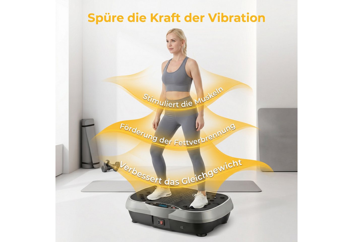 AKKEE Vibrationsplatte Trainingsgerät, 200 Intensitätsstufen 3 Trainingsprogramme, 200 W, mit 5 Yogagurte Intelligentes LCD-Display Bild 2