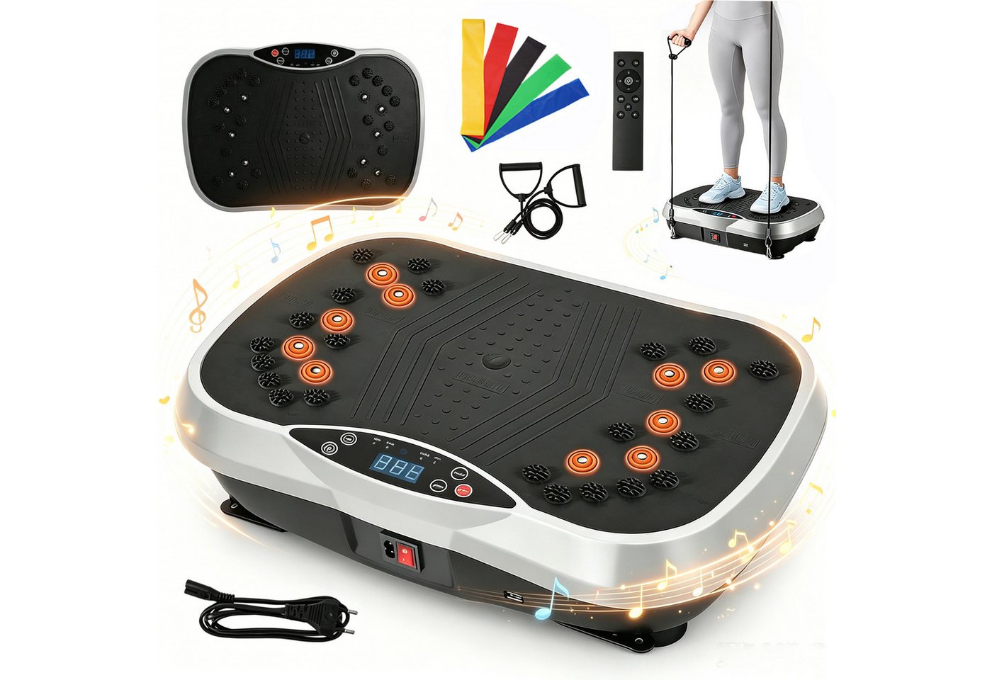 AKKEE Vibrationsplatte Trainingsgerät, 200 Intensitätsstufen 3 Trainingsprogramme, 200 W, mit 5 Yogagurte Intelligentes LCD-Display Bild 3