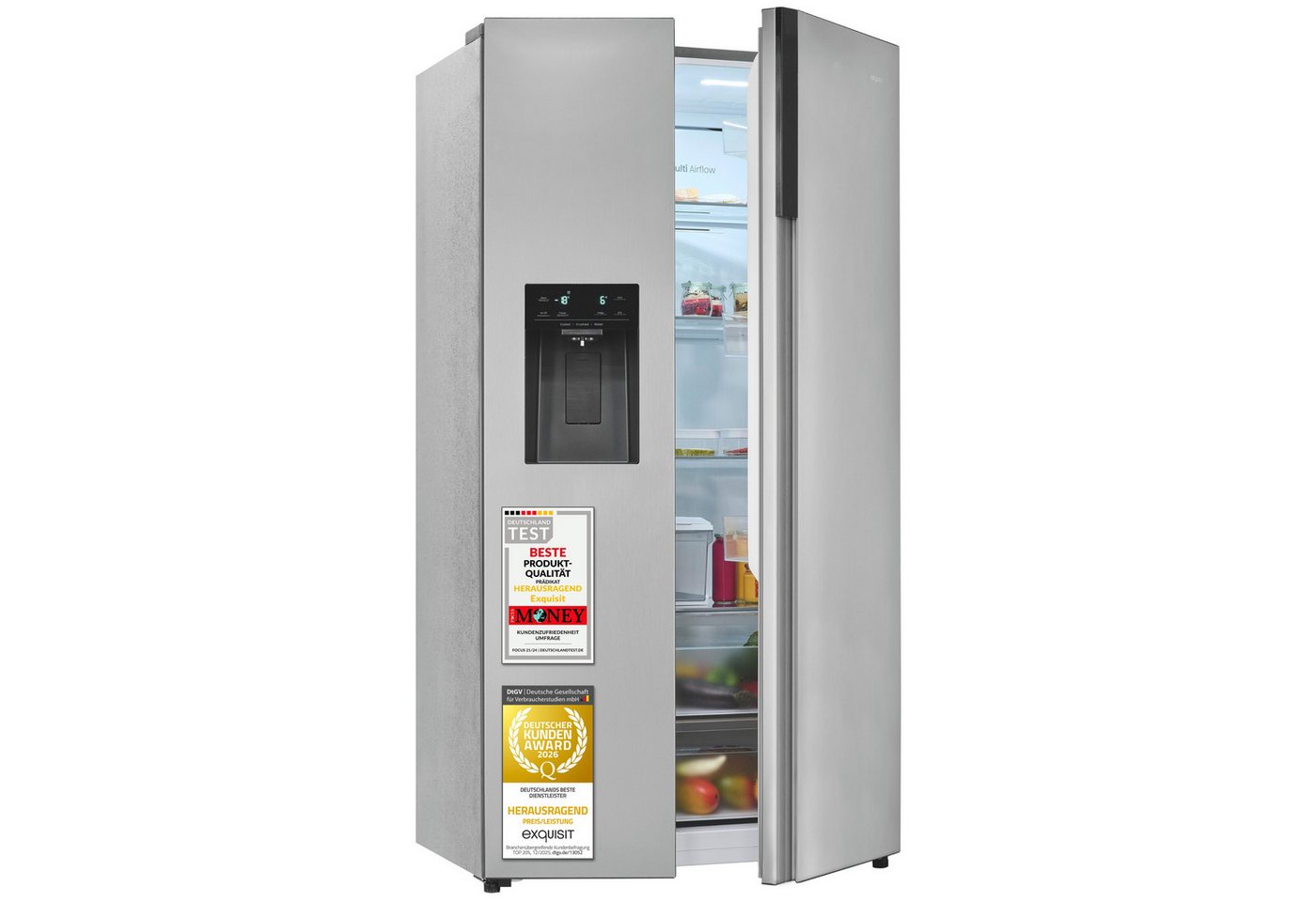 exquisit Side-by-Side SBS5530-CT-010C, 178,8 cm hoch, 91,1 cm breit, 528 l Nutzinhalt gesamt, 4 Sternefach, Energieklasse C, 37 dB Bild 2