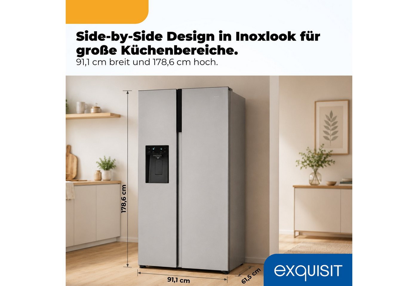 exquisit Side-by-Side SBS5530-CT-010C, 178,8 cm hoch, 91,1 cm breit, 528 l Nutzinhalt gesamt, 4 Sternefach, Energieklasse C, 37 dB Bild 3