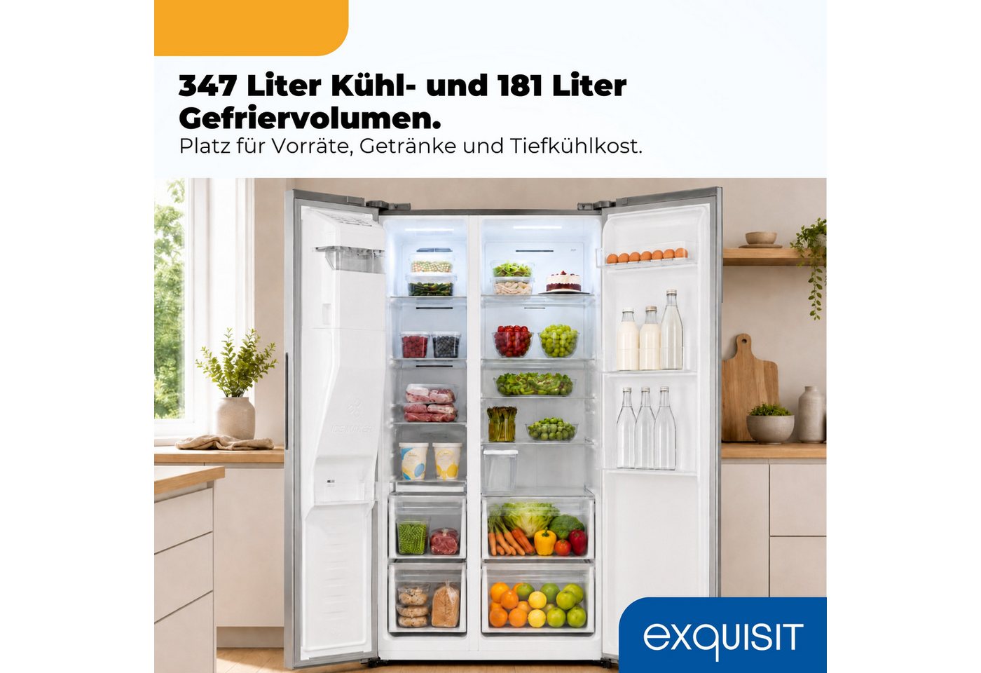 exquisit Side-by-Side SBS5530-CT-010C, 178,8 cm hoch, 91,1 cm breit, 528 l Nutzinhalt gesamt, 4 Sternefach, Energieklasse C, 37 dB Bild 5