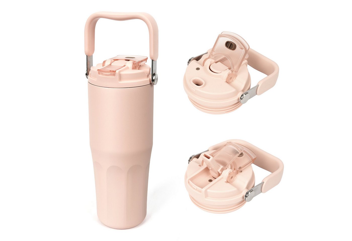OSTWOLKE Isolierflasche Thermobecher mit Strohhalm und Henkel Tragbare Autobecher Sportflasche, 800ml, Reiseflasche, Trinkflasche für Reisen, Sport, Schule Bild 4