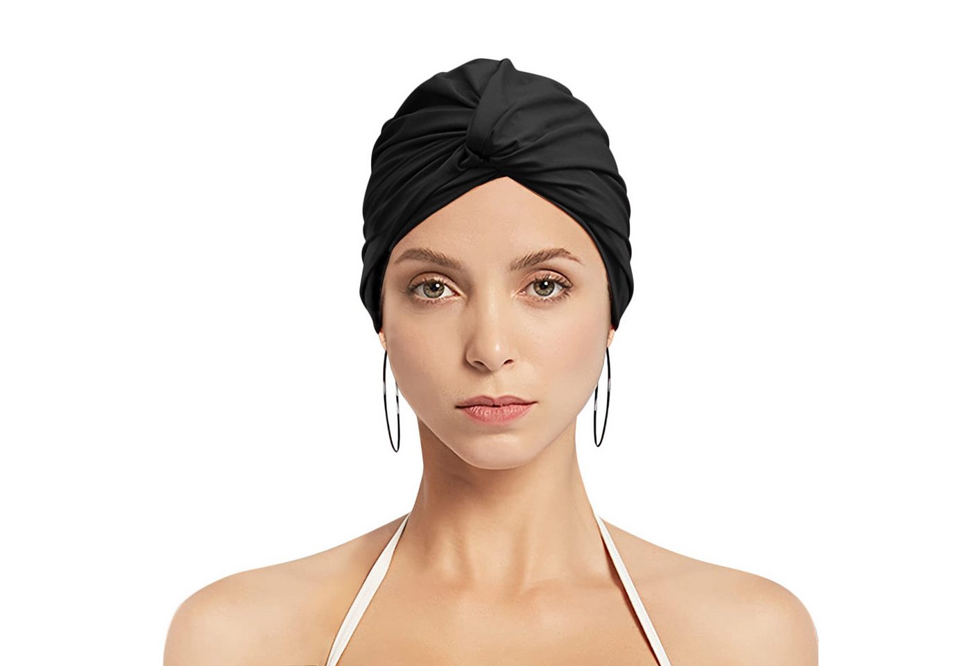 FOUORTUNATE-BEE Badekappe Damen Badekappe Turban, Elastische Schwimmkappe mit Ohrschutz, Für Schwimmbad, Strand, Spa und Wassersport, für lange Haare