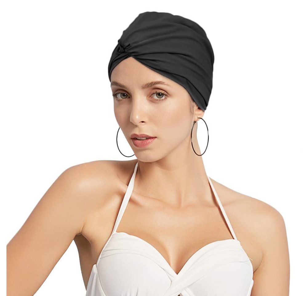 FOUORTUNATE-BEE Badekappe Damen Badekappe Turban, Elastische Schwimmkappe mit Ohrschutz, Für Schwimmbad, Strand, Spa und Wassersport, für lange Haare Bild 4