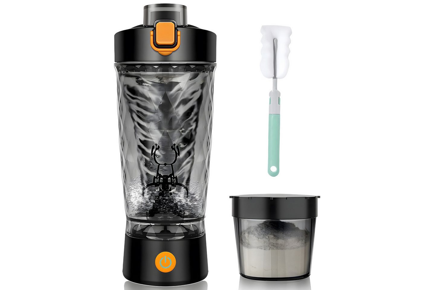 AKKEE Elektrischer Shaker 650ml-Sportbecher, Protein Shaker Elektrisch mit Pulverfach, BPA-frei, 3 W, USB Wiederaufladbar für Potein Pulver und Milchshake