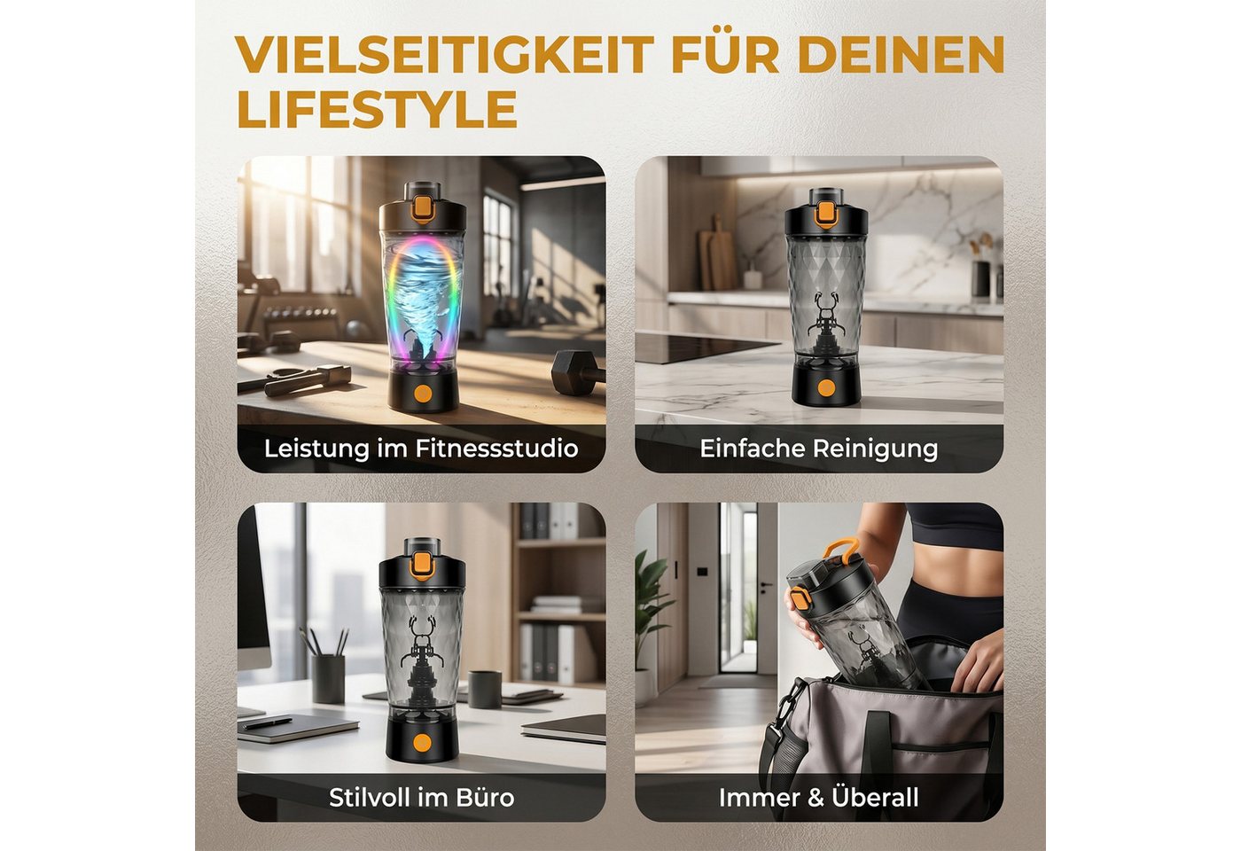 AKKEE Elektrischer Shaker 650ml-Sportbecher, Protein Shaker Elektrisch mit Pulverfach, BPA-frei, 3 W, USB Wiederaufladbar für Potein Pulver und Milchshake Bild 2