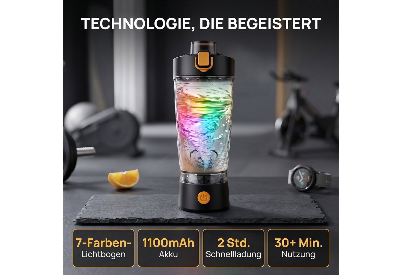 AKKEE Elektrischer Shaker 650ml-Sportbecher, Protein Shaker Elektrisch mit Pulverfach, BPA-frei, 3 W, USB Wiederaufladbar für Potein Pulver und Milchshake Bild 5