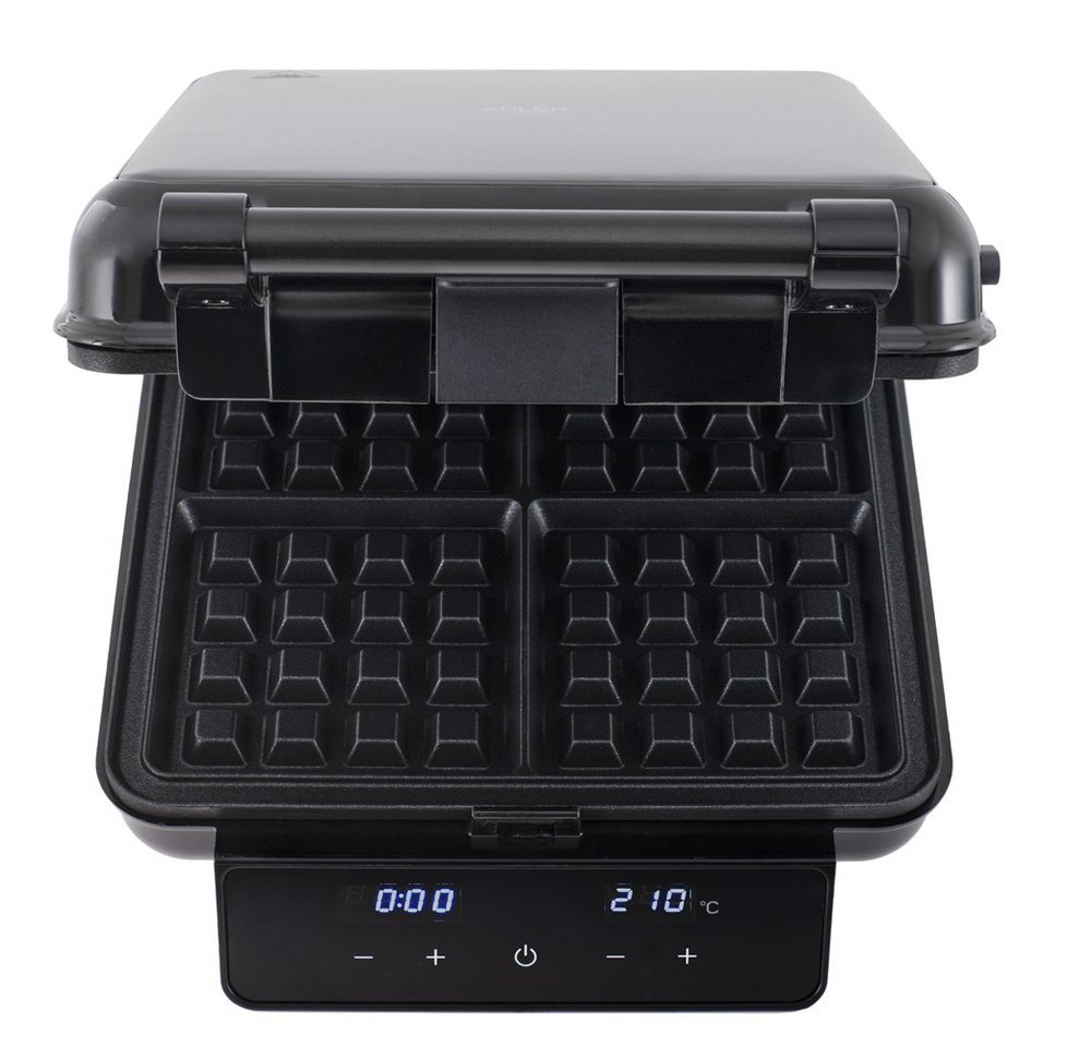 ADLER EUROPE 4-in-1-Sandwichmaker AD 3096 Sandwichtoaster, Waffeleisen und Kontaktgrill, 2200 W, Temperaturregelung, Antihaftbeschichtung, Schwarz/Silber