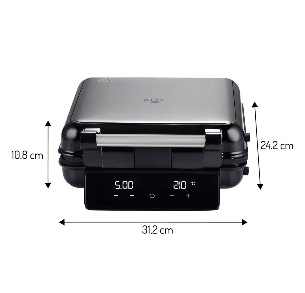 ADLER EUROPE 4-in-1-Sandwichmaker AD 3096 Sandwichtoaster, Waffeleisen und Kontaktgrill, 2200 W, Temperaturregelung, Antihaftbeschichtung, Schwarz/Silber Bild 4