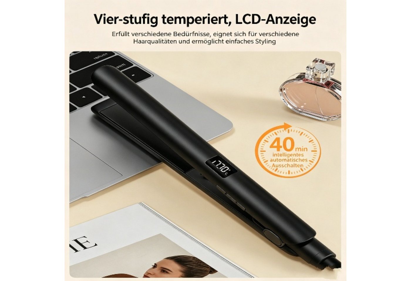 ibettertec Glätteisen Professionelles haarglätter mit 4 Temperaturregelung, Keramikbeschichtung, LCD Display,360° Drehkabel, Kompaktes Design, mit automatischem Schloss