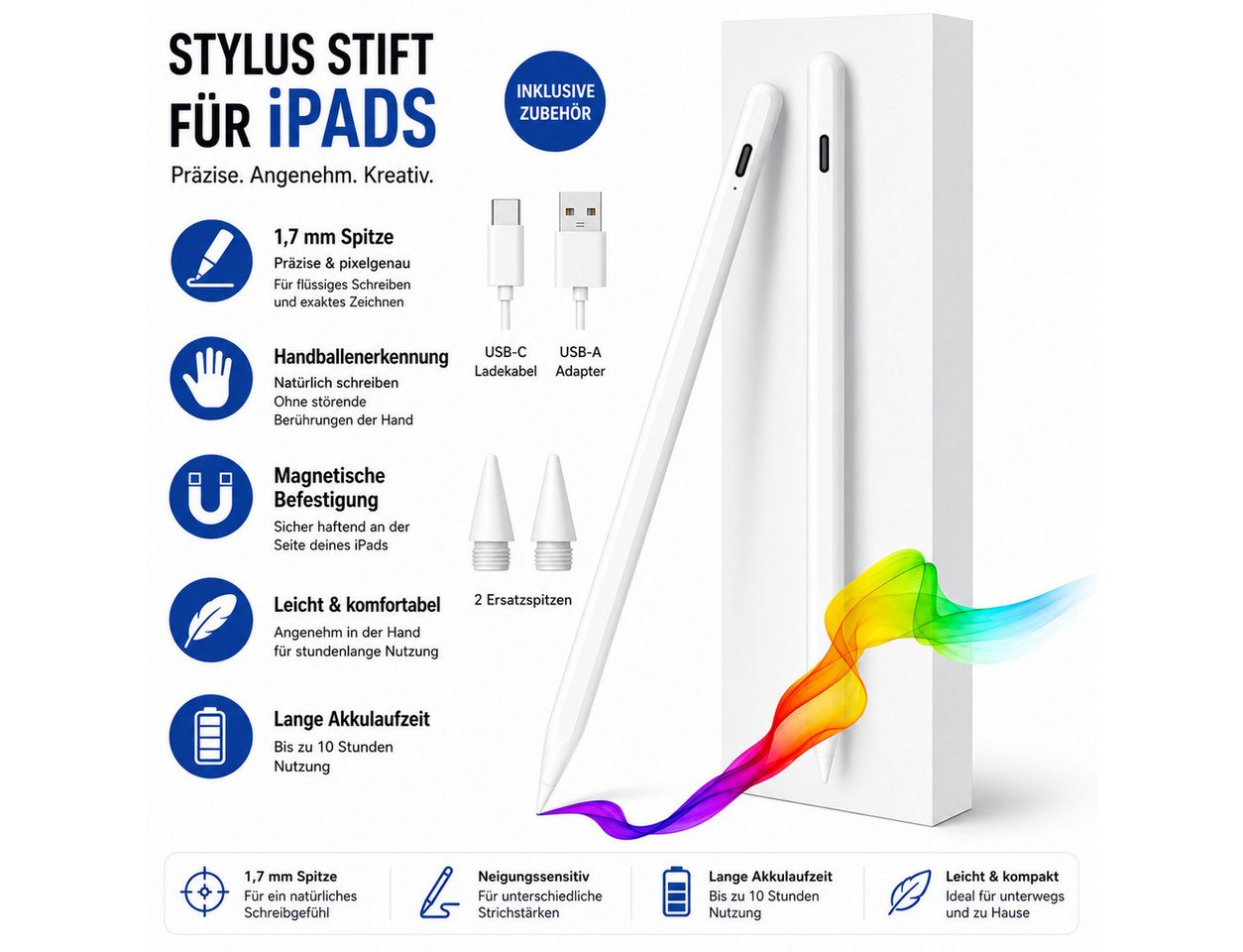 SpionProfi Eingabestift Stylus Stift für Apple iPad Tablet Touchscreen mit USB-C Schnellladung (1-St) Geeignet für Apple iPad 6, 7, 8, 9, 10, Mini, iPadPro Tablet Bild 3