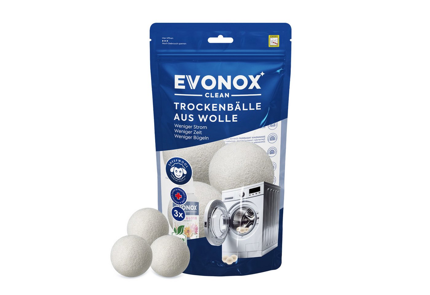 EVONOX Trocknerball Trocknerball Wolltrocknerball -Trocknerbälle aus Merinowolle, 3 Stück (3-St), Kann die Trocknungszeit verkürzen und Energie sparen. Bild 3