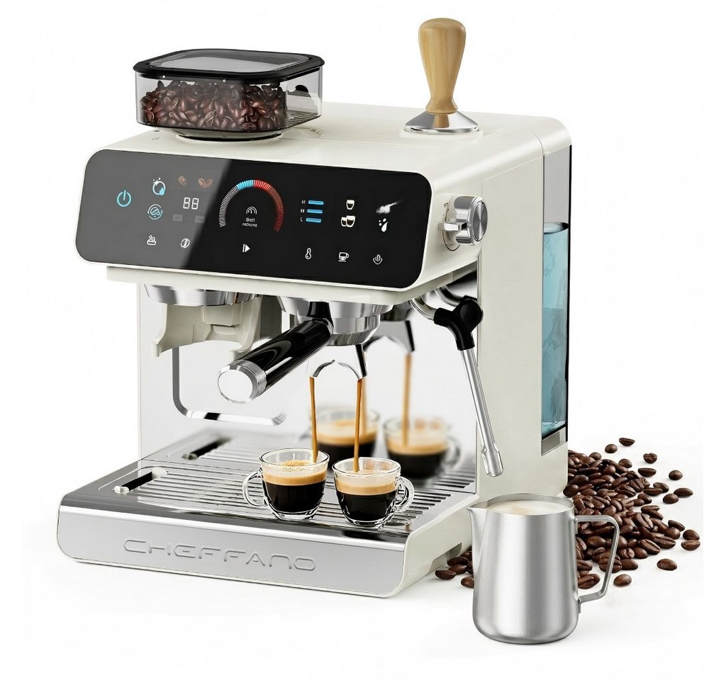 CHEFFANO Siebträgermaschine Espressomaschine 20 Bar mit integriertem Mahlwerk, 19 Mahlgradstufen, 1x4, 1350W, 20bar Bild 4