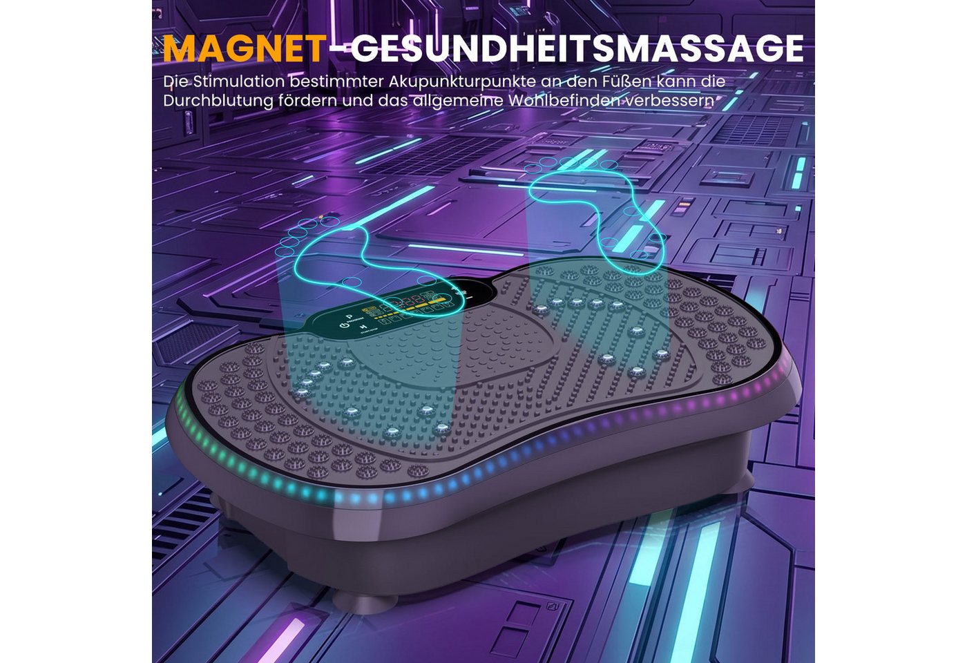Dskeuzeew Vibrationsplatte Vibrationsplattform mit bürstenloser Motor 200 W - 9 LED-Leuchten, 200 W, 200 Intensitätsstufen, (Set, Tragkraft 150 kg - inkl. Trainingsbänder), Mit Springseil und robustem Trainingsband Bild 4